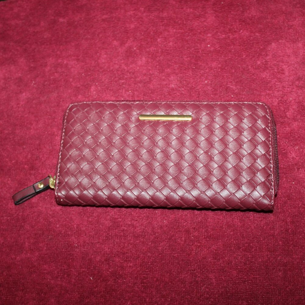 Maroon Woven Look Zippered wallet - Inner zip pocket and multiple card holders